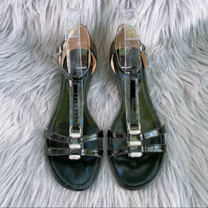 ENZO Angiolini Eanine Blk Patent T-Strap Sandal